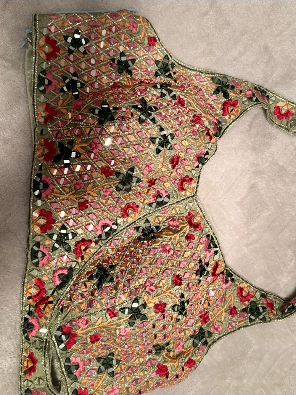 Embroidered Floral Bralette Top in Olive Green